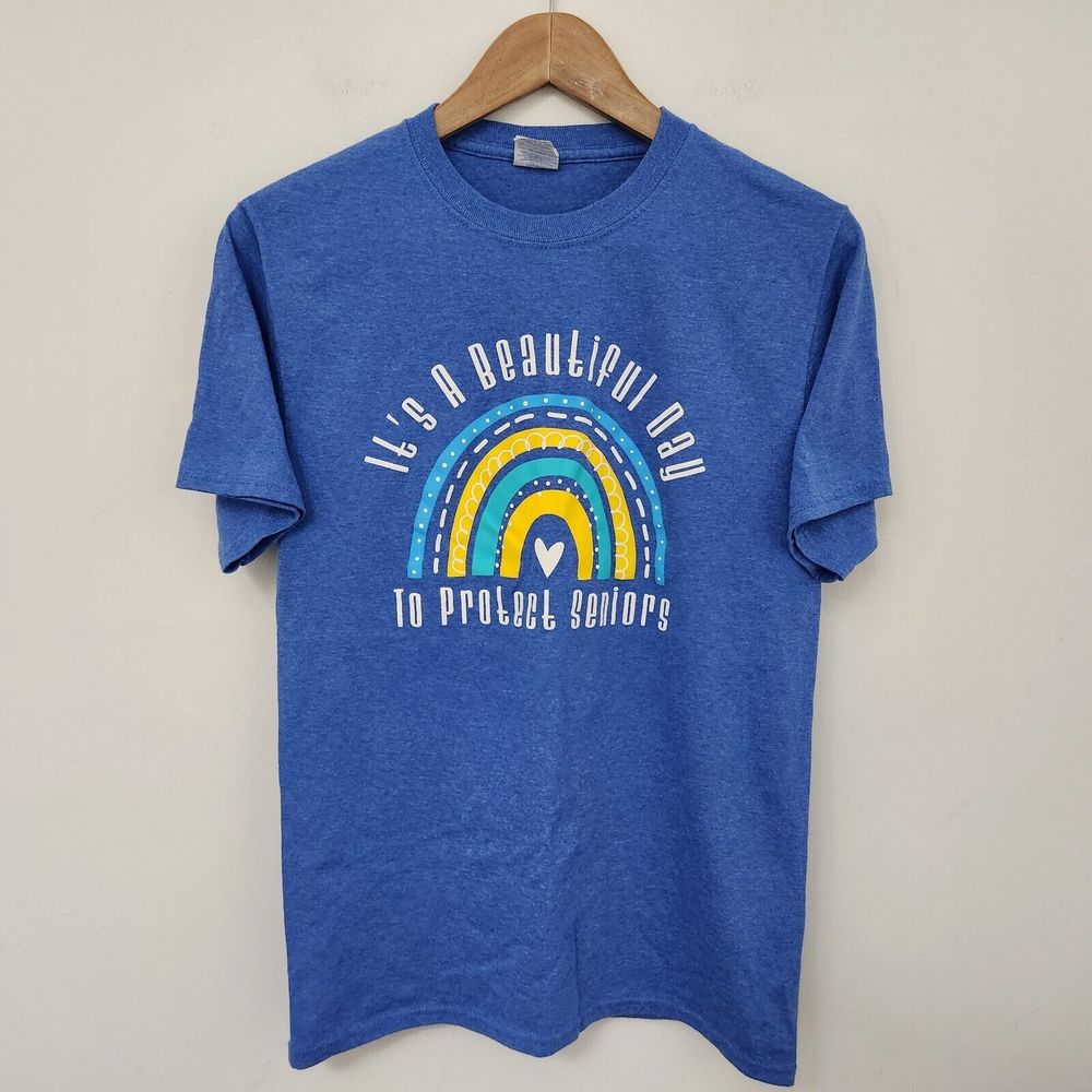 PORT & COMPANY Women's Blue Crew Neck Graphic Print T Shirt Size S